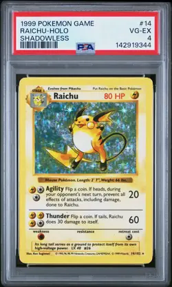1999 POKEMON BASE SET SHADOWLESS #14 RAICHU-HOLO PSA 4 - Image 1