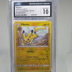 2017 Pokemon Sun & Moon Burning Shadows Reverse Holo-Foil Pikachu #40 CGC 10 - Image 1