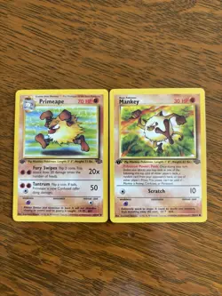 1st Edition Mankey 55/64 Primeape 43/64 Jungle Vintage Pokemon TCG - Image 1