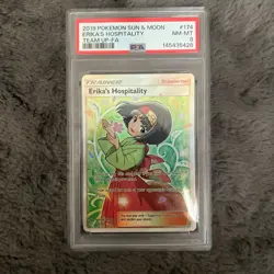 2019 POKEMON SUN & MOON TEAM UP #174 FULL ART/ERIKA'S HOSPITALITY PSA 8 - Image 1