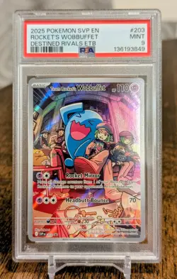 PSA 9 MINT Team Rocket's Wobbuffet ETB Destined Rivals SVP203 Pokemon Card TCG - Image 1