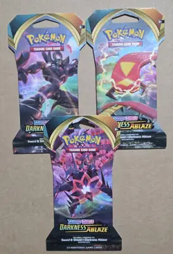 Pokemon Darkness Ablaze Booster Packs Factory Sealed Lot Of 3 Different Sleeves - Image 1