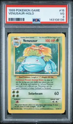 1999 Pokemon Venusaur #15 PSA 3 VG 143108136 - Image 1