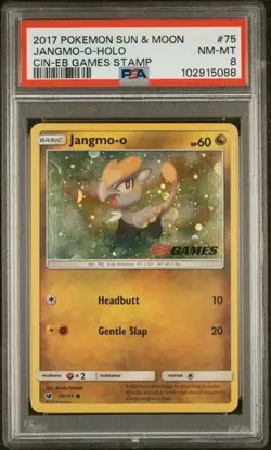 JANGMO-O-HOLO #75 PSA 8 2017 POKEMON SUN & MOON CRIMSON INVASION EB GAMES STAMP - Image 1