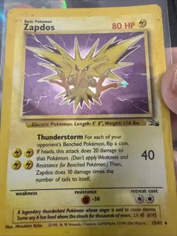 Pokemon TCG Zapdos Holo Rare Card 15/62 Fossil Unlimited LP MP T178 - Image 1