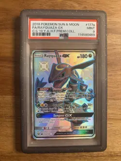 2018 Pokemon Rayquaza GX #177a FA Alternate Art Shiny Hidden Fates PSA 9 Card - Image 1
