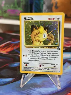 Pokemon TCG Meowth 10 WOTC Black Star Promo Cosmos Holo W/ SWIRL - Image 1