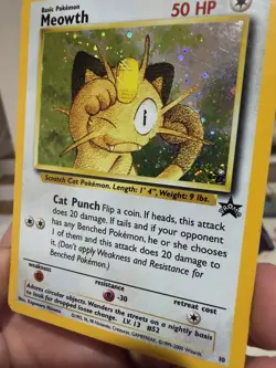 Pokemon TCG Meowth 10 WOTC Black Star Promo Cosmos Holo W/ SWIRL - Image 2