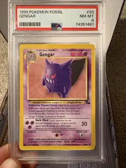 1999 Pokemon Gengar Fossil Card 20/62 Rare Non-Holo PSA 8 NM Mint - Image 1