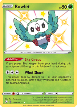 Rowlet SV001/SV122 Shiny Rare Shining Fates Shiny Vault Pokemon Near Mint - Image 1
