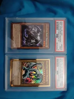 PSA Grade 9 YU-GI-OH, RedEyes BabyDragon 2020 Limited, BlueEyes WhiteDragon 2021 - Image 1