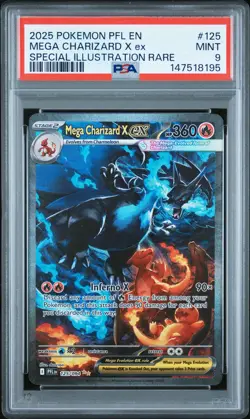 2025 POKEMON PFL EN-PHANTASMAL FLAMES #125 MEGA CHARIZARD X EX PSA 9 - Image 1