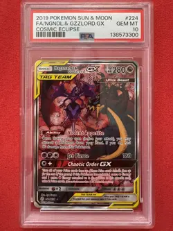 2019 POKEMON SUN & MOON COSMIC ECLIPSE FULL ART/NAGANADEL & GUZZLORD GX PSA 10 - Image 1