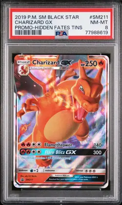 PSA 8 Pokemon SM Black Star Promo SM211 Charizard GX Promo Hidden Fates Tins - Image 1