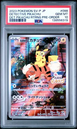 2023 POKEMON JPN SV-P PROMO #098 DETECTIVE PIKACHU PSA 10 - Image 1