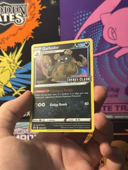 Pokemon TCG Garbodor SWSH025 STAFF Stamp Rebel Clash Promo Mint - Image 1