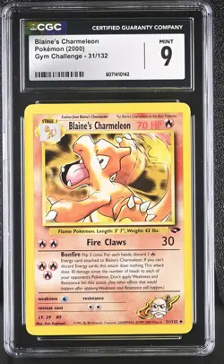 CGC 9 MINT Blaine's Charmeleon 2000 Gym Challenge 31/132 Pokemon Card - Image 1