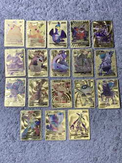 Set of 18 Pikachu,Urshifu&More Rare Gold Accent Foil Fan Art Cards - Image 1