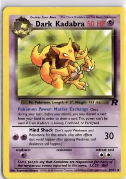 Pokemon TCG Dark Kadabra 39/82 Team Rocket Uncommon Unlimited Trading Card TCG - Image 1