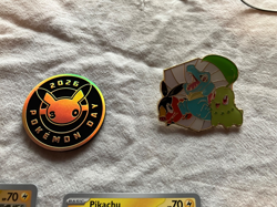 Pokemon Pikachu Cosmos Holo Pokemon Day 51/152 + Coin, pin 2 more Pikachu cards - Image 5