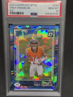 2024 Donruss Optic Troy Franklin Ice Rated Rookie /15 PSA 10 *Pop 1* Broncos - Image 1
