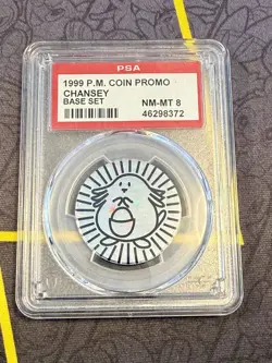 1999 Vintage Pokemon Base Set Promo Holo Chansey coin PSA 8 Near Mint - Mint - Image 1