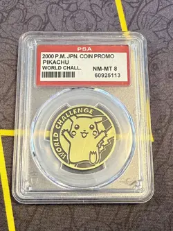 2000 Pokemon World Challenge Tournament Vintage Promo Pikachu Coin PSA 8 - Image 1
