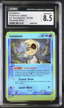 CGC 8.5 Lunatone 2003 EX Sandstorm 8/100 Reverse Holo Pokemon Card - Image 1