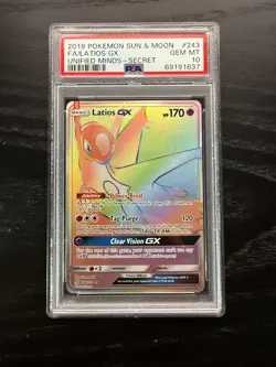 2019 POKEMON SUN & MOON UNIFIED MINDS SECRET #243 FULL ART/LATIOS GX PSA 10 - Image 1