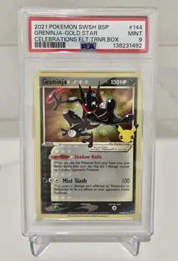 Pokemon Greninja Gold Star 2021 Celebrations Black Star Promo SWSH144 PSA 9 - Image 1