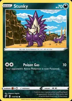 Pokemon Stunky (114/236) Rebel Clash LP REVERSE HOLO - Image 1