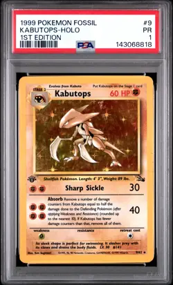 1999 POKEMON FOSSIL 1ST ED #9 KABUTOPS-HOLO PSA 1 - Image 1