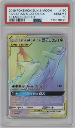 Pokemon Latias & Latios GX Secret Rare PSA 10 GEM MINT Team Up Sun & Moon #190 - Image 1