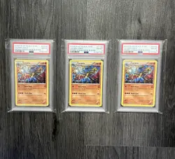 2016 Pokemon Lucario XY140 Black Star Promo Steam Siege Blister Holo PSA 8 x3 - Image 1