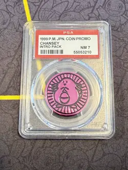 1999 Pokemon Intro Pack pink Chansey coin PSA 7 Near Mint - Image 1