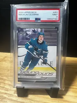 2024 Upper Deck Hockey Young Guns #451 Macklin Celebrini RC Rookie PSA 9 MINT - Image 1