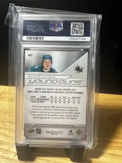 2024 Upper Deck Hockey Young Guns #451 Macklin Celebrini RC Rookie PSA 9 MINT - Image 2