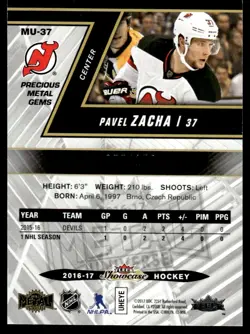 2016-17 Fleer Showcase Metal Universe Pavel Zacha /150 New Jersey Devils #MU-37 - Image 2