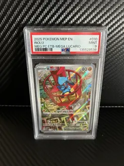2025 POKEMON MEGA EVOLUTION POKEMON CENTER ETB PROMO #010 RIOLU PSA 9 - Image 1