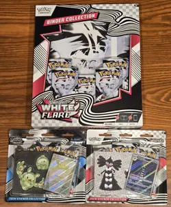Lot of 3 - Pokemon TCG White Flare Binder & Black Bolt White Flare Tech Stickers - Image 1
