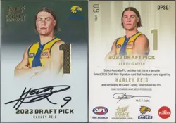 ~ 2024 SELECT AFL LEGACY DRAFT PICK GOLD SIGNATURE CARD # 09 / 85 - HARLEY REID - Image 1