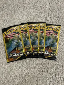 🔥Pokemon Sun and Moon Team Up 3 Card Mini Booster Pack Factory Sealed (5 Packs) - Image 1