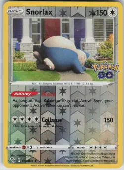 Pokemon TCG Snorlax Holo Rare Reverse Holo Pokemon GO 055/078 - Image 1