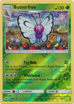 Pokemon - Butterfree - 3/149 - Rare - Reverse Holo - Sun & Moon Base Set - NM - Image 1