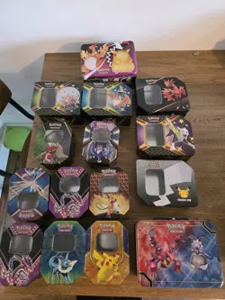 15 * Empty Pokemon TCG Tins in lunchbox tins pikachu, charizard - Image 1