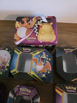 15 * Empty Pokemon TCG Tins in lunchbox tins pikachu, charizard - Image 2