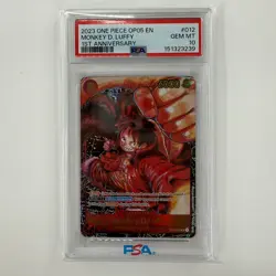Monkey D Luffy #012 PSA 10 OP05 1st Anniversary One Piece Card EN - Image 1
