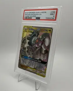 2019 POKEMON SUN & MOON COSMIC ECLIPSE #156 ARCEUS & DIALGA & PALKIA GX PSA 9 - Image 3