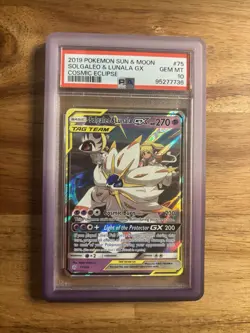 2019 Solgaleo and Lunala GX #75 PSA 10 Pokemon Cosmic Eclipse Sun & Moon FA - Image 1