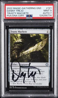 2022 MTG GAME NIGHT: FREE-FOR-ALL #121 TRUSTY MACHETE PSA 9 AUTO 7 - Image 1